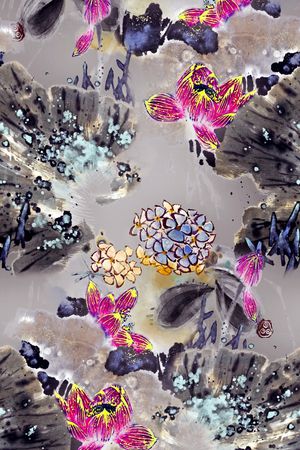 清爽底花卉印花花型图片
