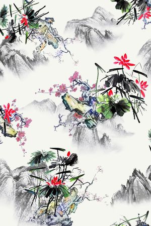 水墨风印花花型图片