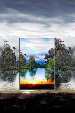 山水湖泊印花花型图片