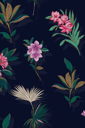 黑底花卉印花花型图片
