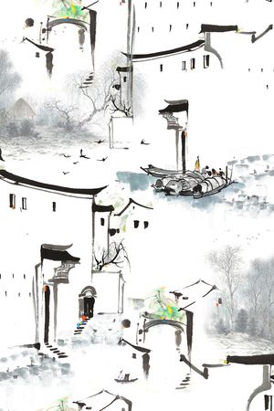 水墨风印花花型图片