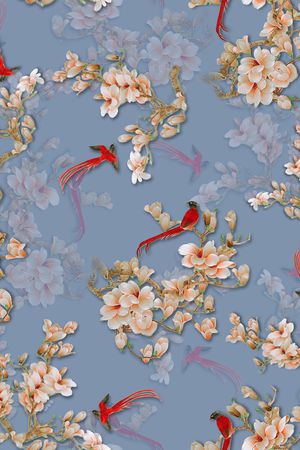 花鸟印花花型图片