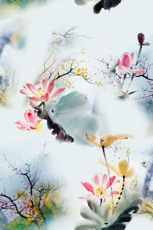 荷花印花花型图片