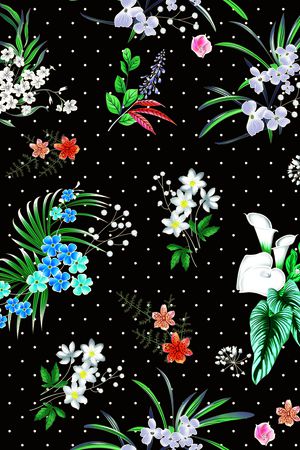 黑底花卉印花花型图片