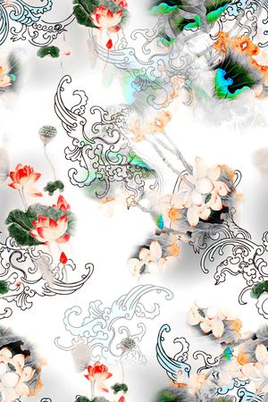 荷花印花花型图片