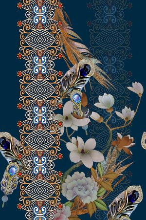 中国风定位花印花花型图片