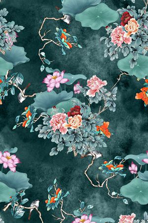 中国风旗袍真丝印花印花花型图片