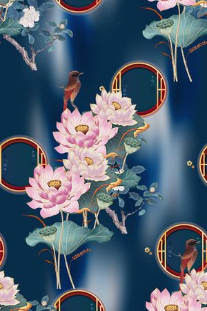 中国风旗袍真丝印花印花花型图片