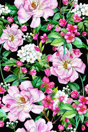 黑底花卉印花花型图片