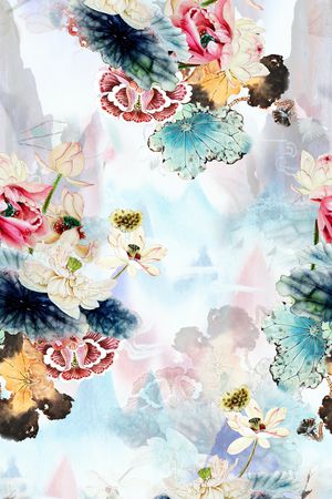 荷花印花花型图片