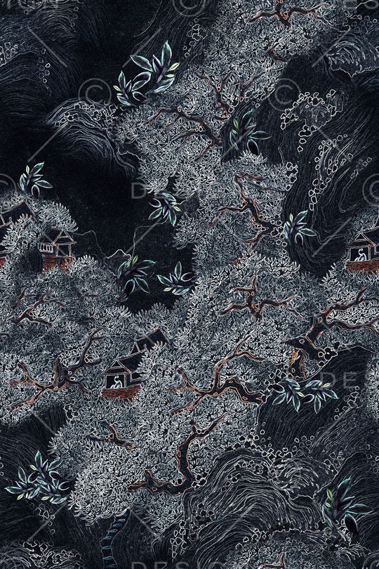 黑底花卉印花花型图片