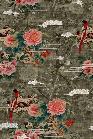 花鸟印花花型图片