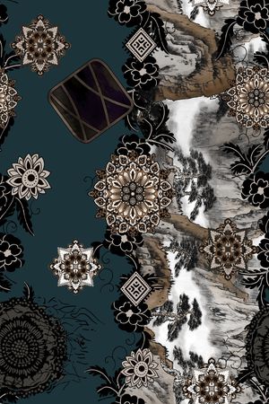水墨风印花花型图片