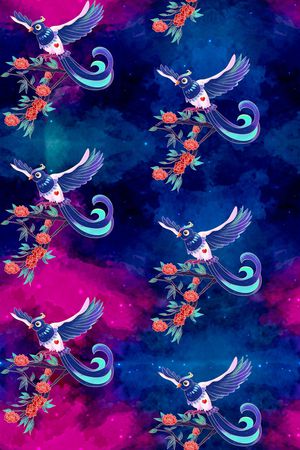 喜鹊印花花型图片