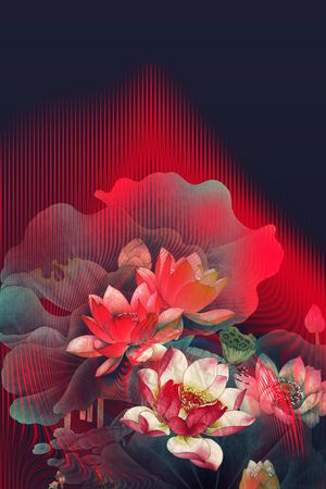 荷花印花花型图片
