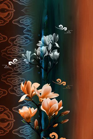中国风定位花印花花型图片