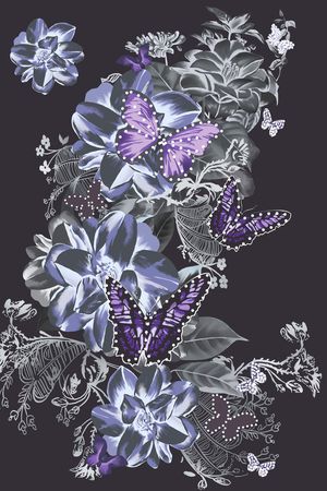 花卉蝴蝶印花花型图片