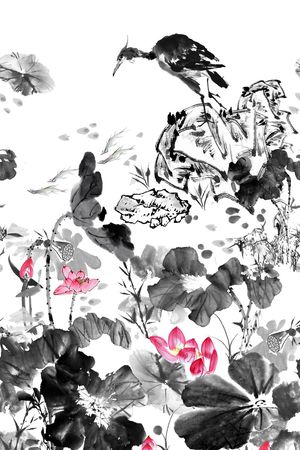 花鸟印花花型图片