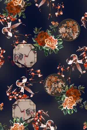 花鸟印花花型图片