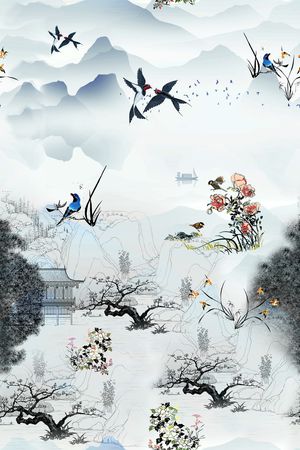 水墨风印花花型图片