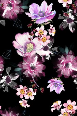 黑底花卉印花花型图片