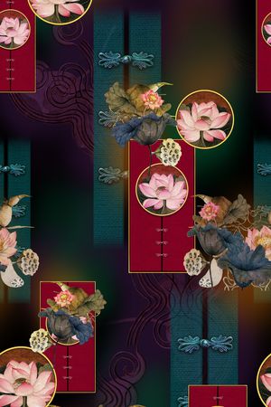 荷花印花花型图片