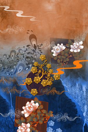 中国风定位花印花花型图片