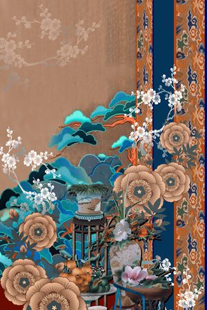 中国风定位花印花花型图片