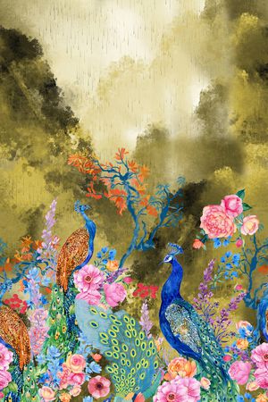 孔雀印花花型图片