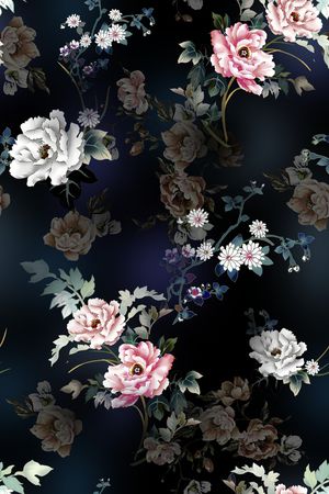 黑底花卉印花花型图片