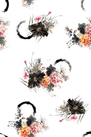 水墨风印花花型图片