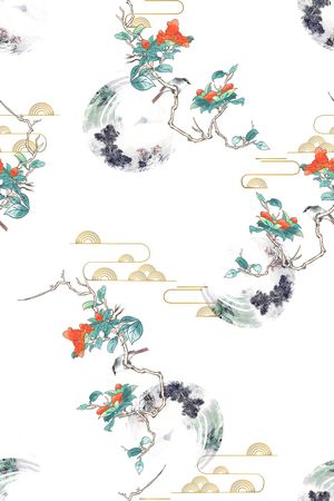 水墨风印花花型图片