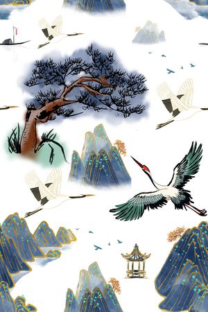 水墨风印花花型图片