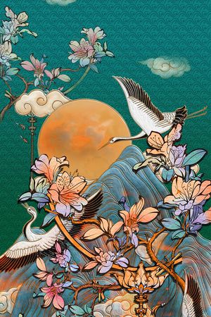 仙鹤印花花型图片