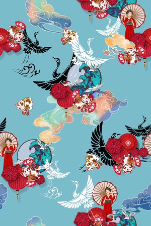 旗袍印花花型图片