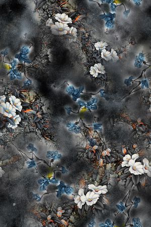 黑底花卉印花花型图片