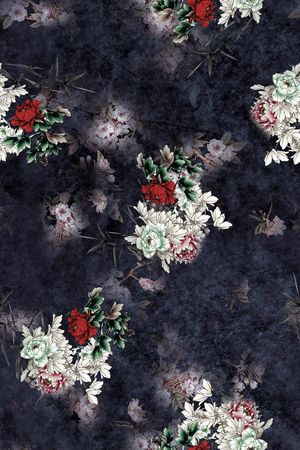 黑底花卉印花花型图片