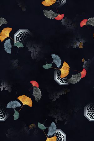 黑底花卉印花花型图片