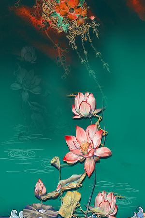 荷花印花花型图片