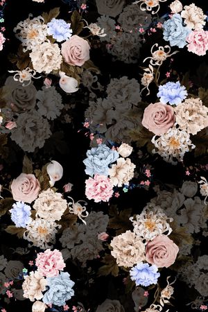 黑底花卉印花花型图片