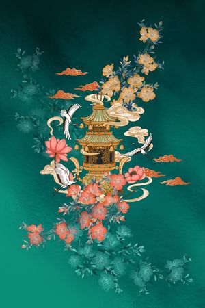 中国风定位花印花花型图片