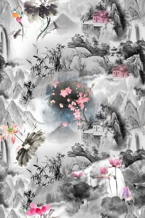 水墨风印花花型图片