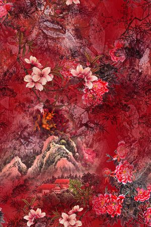 水墨风印花花型图片