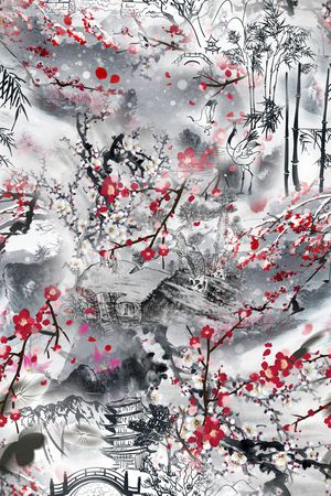 水墨风印花花型图片