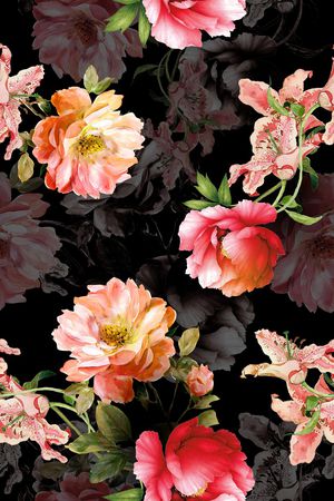 黑底花卉印花花型图片