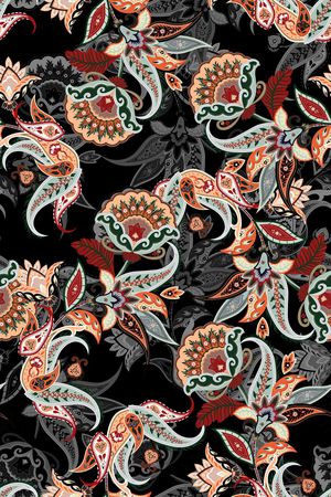 黑底花卉印花花型图片