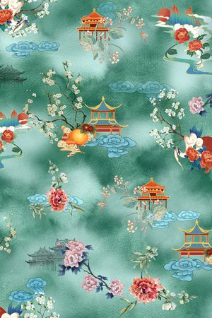 黑底花卉印花花型图片