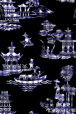 亭台楼阁印花花型图片