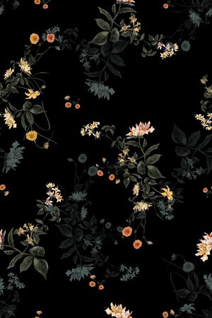 黑底花卉印花花型图片