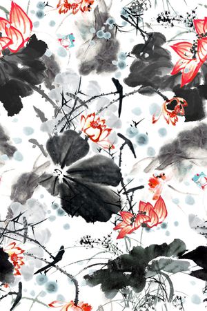 荷花印花花型图片